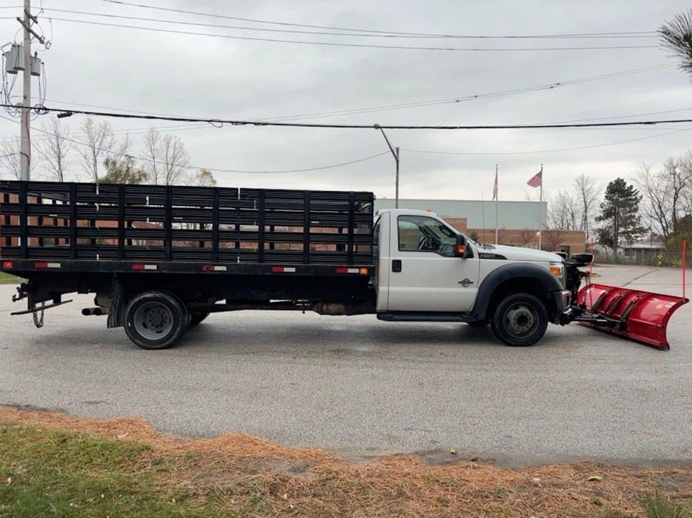2015 Ford F-550 16' Steel Flatbed Truck Diesel Stakebed A/T Western Plow - Image 6